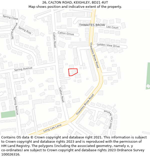 26, CALTON ROAD, KEIGHLEY, BD21 4UT: Location map and indicative extent of plot