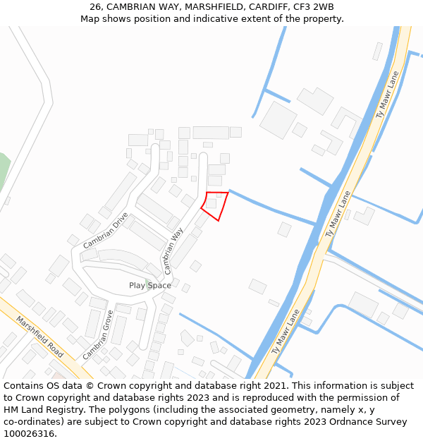 26, CAMBRIAN WAY, MARSHFIELD, CARDIFF, CF3 2WB: Location map and indicative extent of plot