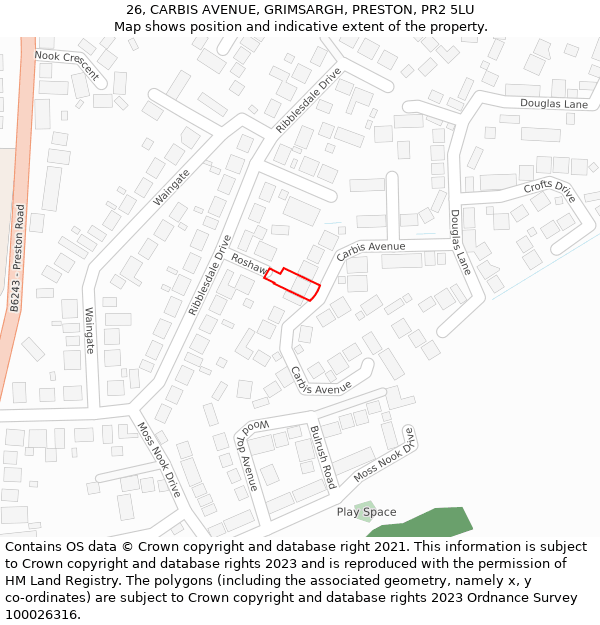 26, CARBIS AVENUE, GRIMSARGH, PRESTON, PR2 5LU: Location map and indicative extent of plot