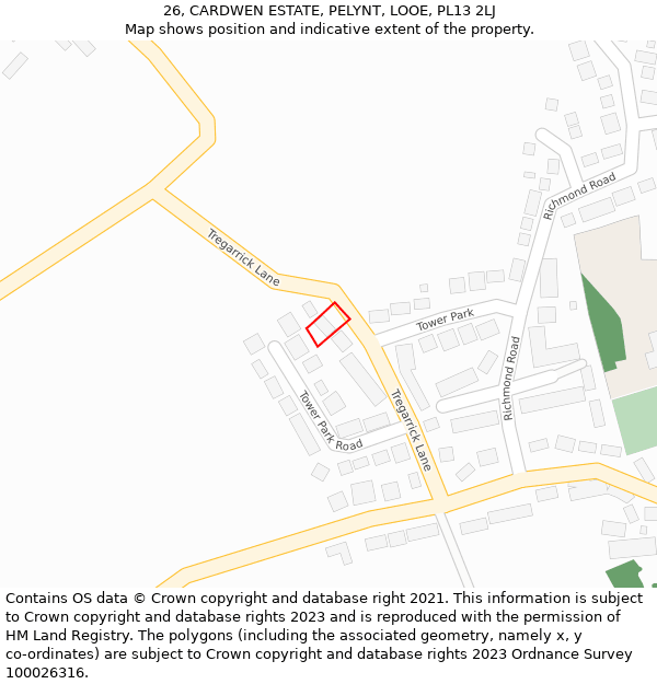 26, CARDWEN ESTATE, PELYNT, LOOE, PL13 2LJ: Location map and indicative extent of plot