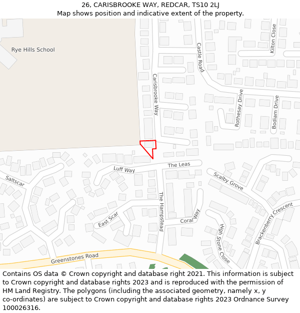 26, CARISBROOKE WAY, REDCAR, TS10 2LJ: Location map and indicative extent of plot