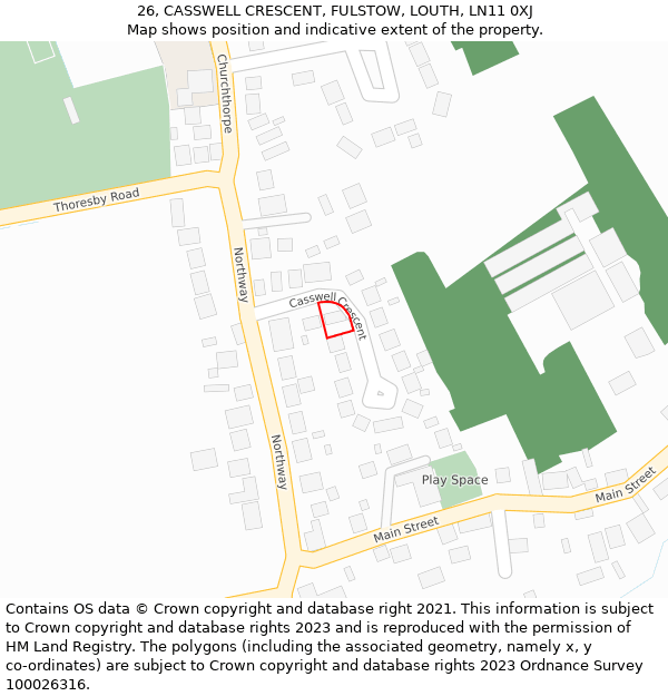 26, CASSWELL CRESCENT, FULSTOW, LOUTH, LN11 0XJ: Location map and indicative extent of plot