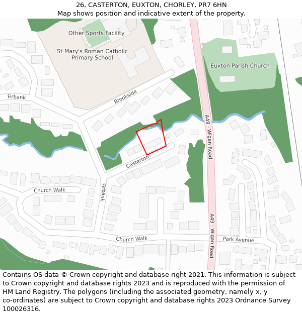 26, CASTERTON, EUXTON, CHORLEY, PR7 6HN: Location map and indicative extent of plot