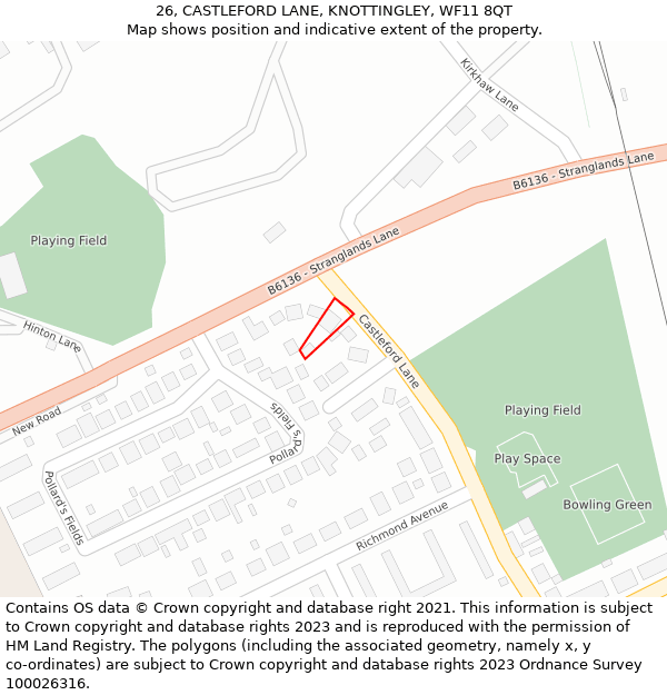 26, CASTLEFORD LANE, KNOTTINGLEY, WF11 8QT: Location map and indicative extent of plot