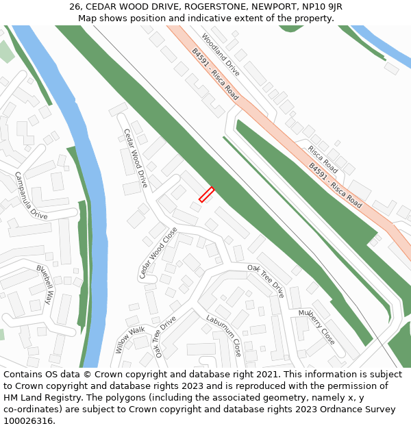 26, CEDAR WOOD DRIVE, ROGERSTONE, NEWPORT, NP10 9JR: Location map and indicative extent of plot