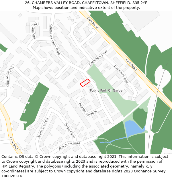 26, CHAMBERS VALLEY ROAD, CHAPELTOWN, SHEFFIELD, S35 2YF: Location map and indicative extent of plot