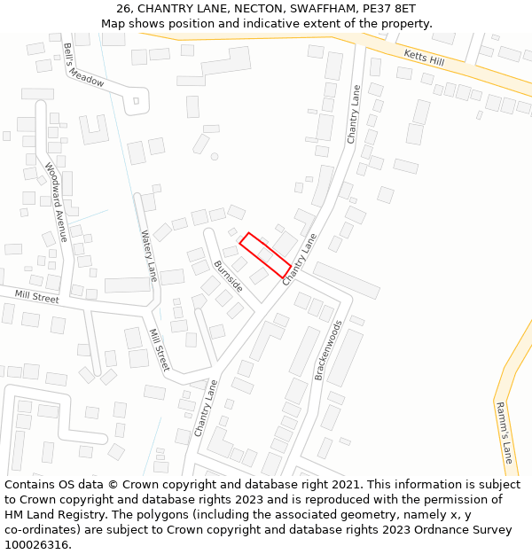 26, CHANTRY LANE, NECTON, SWAFFHAM, PE37 8ET: Location map and indicative extent of plot