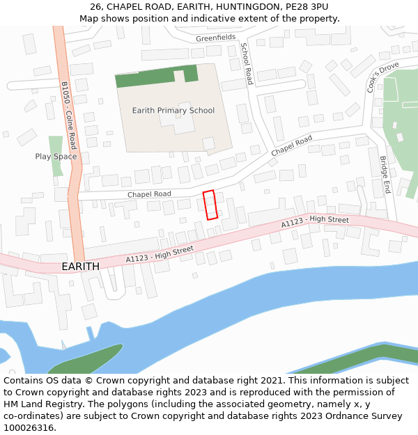 26, CHAPEL ROAD, EARITH, HUNTINGDON, PE28 3PU: Location map and indicative extent of plot