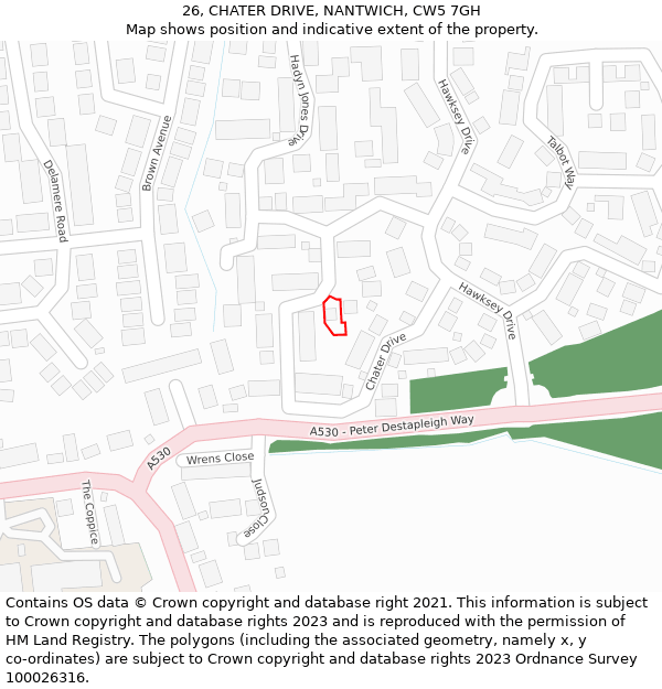 26, CHATER DRIVE, NANTWICH, CW5 7GH: Location map and indicative extent of plot