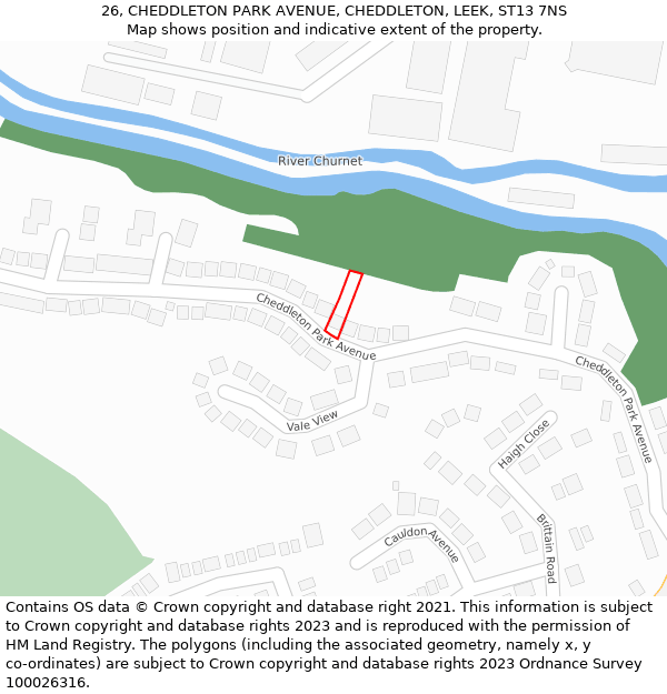 26, CHEDDLETON PARK AVENUE, CHEDDLETON, LEEK, ST13 7NS: Location map and indicative extent of plot