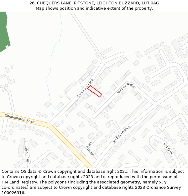 26, CHEQUERS LANE, PITSTONE, LEIGHTON BUZZARD, LU7 9AG: Location map and indicative extent of plot