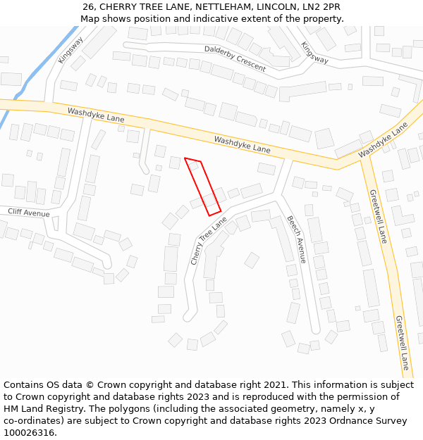 26, CHERRY TREE LANE, NETTLEHAM, LINCOLN, LN2 2PR: Location map and indicative extent of plot