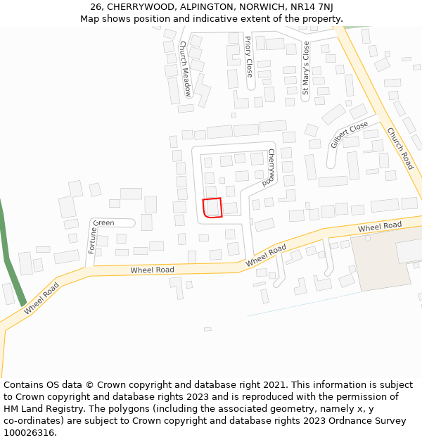 26, CHERRYWOOD, ALPINGTON, NORWICH, NR14 7NJ: Location map and indicative extent of plot