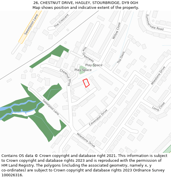 26, CHESTNUT DRIVE, HAGLEY, STOURBRIDGE, DY9 0GH: Location map and indicative extent of plot