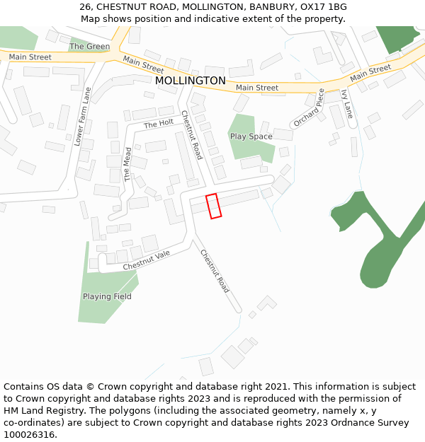 26, CHESTNUT ROAD, MOLLINGTON, BANBURY, OX17 1BG: Location map and indicative extent of plot