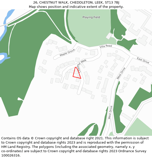 26, CHESTNUT WALK, CHEDDLETON, LEEK, ST13 7BJ: Location map and indicative extent of plot