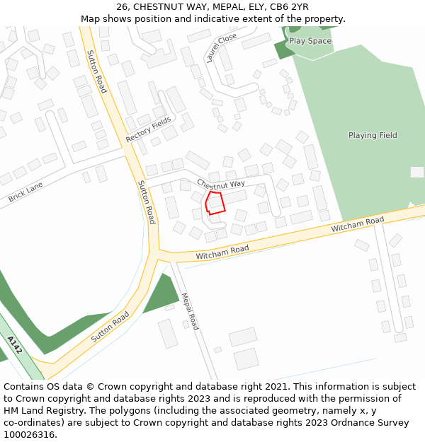 26, CHESTNUT WAY, MEPAL, ELY, CB6 2YR: Location map and indicative extent of plot