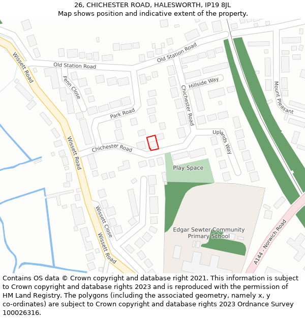 26, CHICHESTER ROAD, HALESWORTH, IP19 8JL: Location map and indicative extent of plot