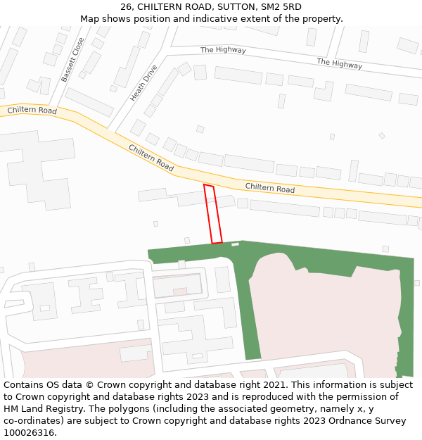 26, CHILTERN ROAD, SUTTON, SM2 5RD: Location map and indicative extent of plot