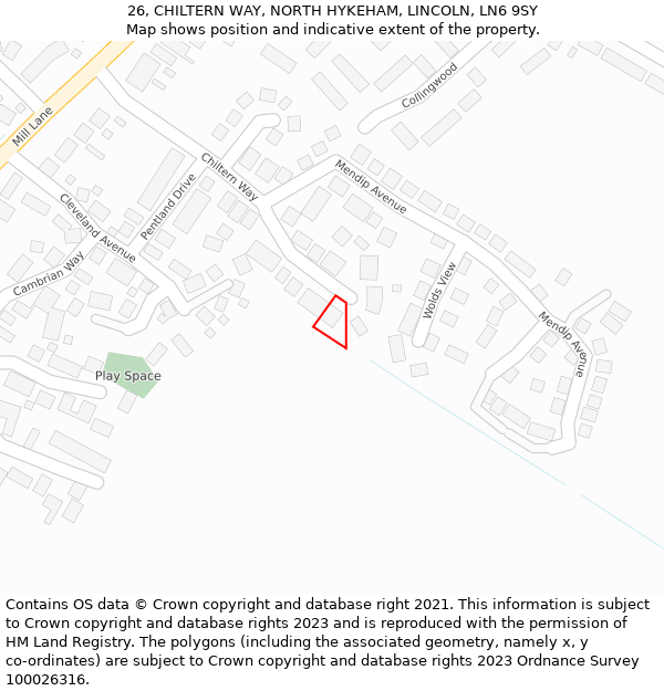 26, CHILTERN WAY, NORTH HYKEHAM, LINCOLN, LN6 9SY: Location map and indicative extent of plot