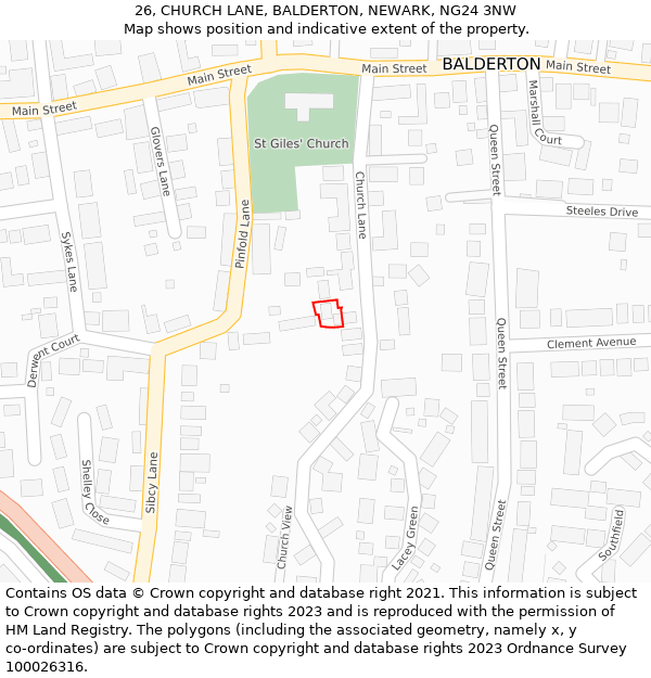 26, CHURCH LANE, BALDERTON, NEWARK, NG24 3NW: Location map and indicative extent of plot