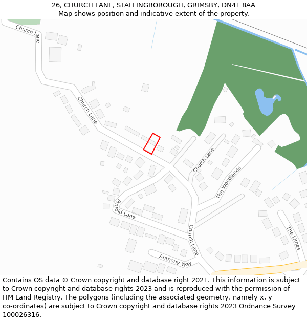 26, CHURCH LANE, STALLINGBOROUGH, GRIMSBY, DN41 8AA: Location map and indicative extent of plot
