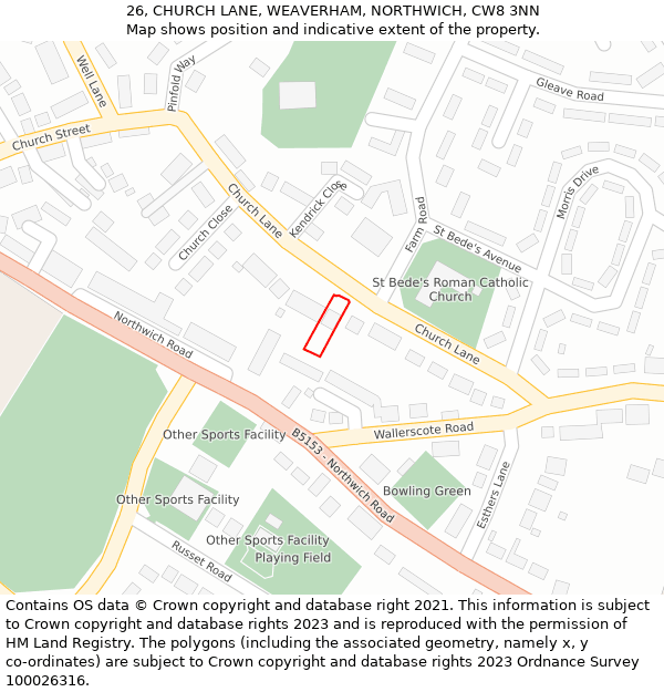 26, CHURCH LANE, WEAVERHAM, NORTHWICH, CW8 3NN: Location map and indicative extent of plot