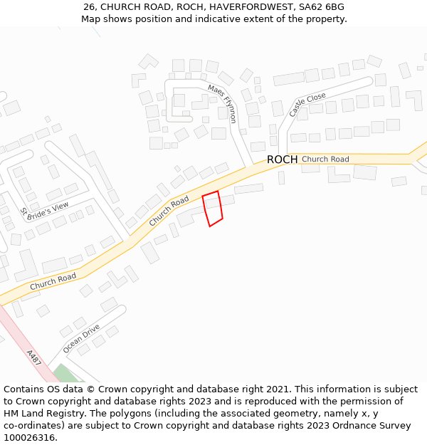 26, CHURCH ROAD, ROCH, HAVERFORDWEST, SA62 6BG: Location map and indicative extent of plot