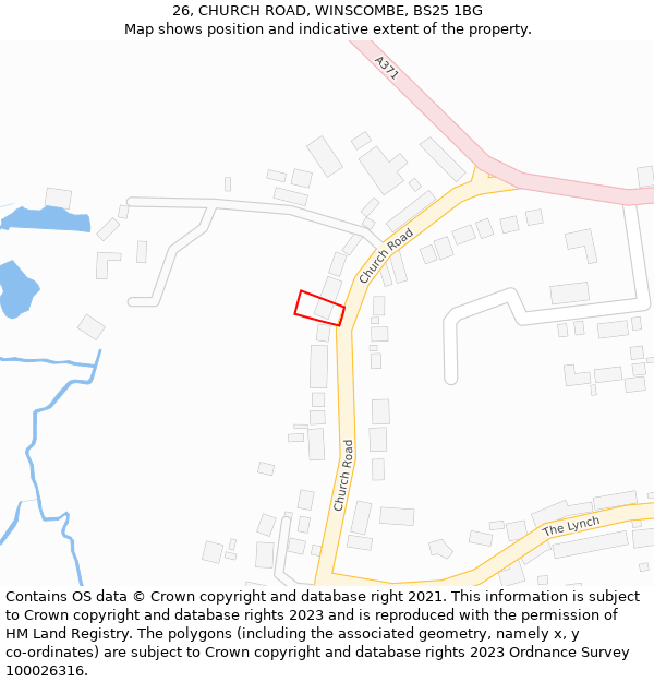 26, CHURCH ROAD, WINSCOMBE, BS25 1BG: Location map and indicative extent of plot