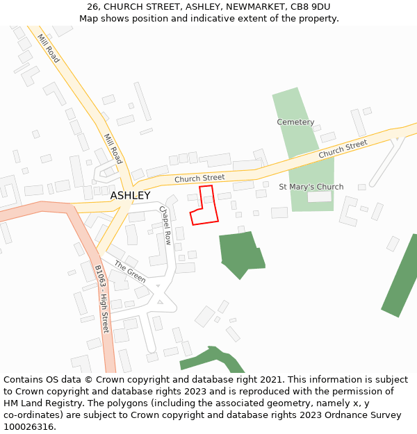 26, CHURCH STREET, ASHLEY, NEWMARKET, CB8 9DU: Location map and indicative extent of plot