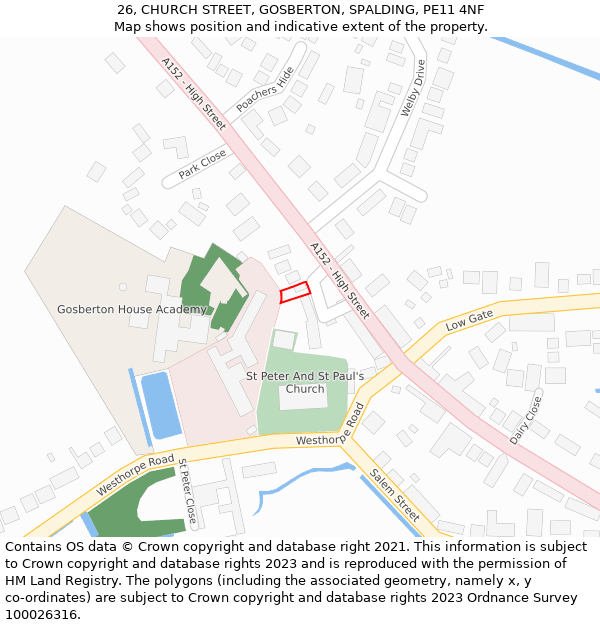26, CHURCH STREET, GOSBERTON, SPALDING, PE11 4NF: Location map and indicative extent of plot