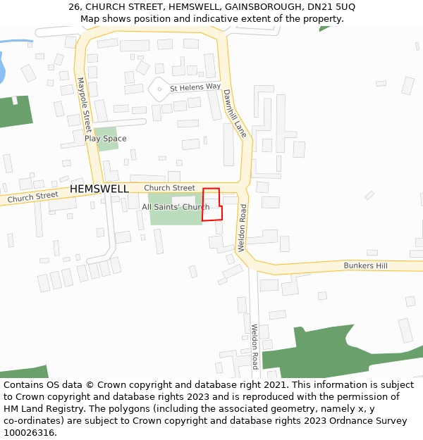 26, CHURCH STREET, HEMSWELL, GAINSBOROUGH, DN21 5UQ: Location map and indicative extent of plot