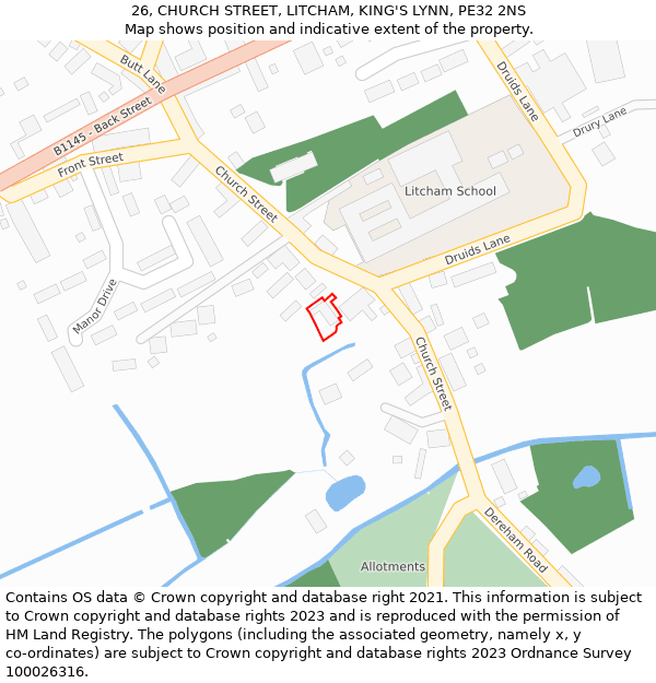 26, CHURCH STREET, LITCHAM, KING'S LYNN, PE32 2NS: Location map and indicative extent of plot
