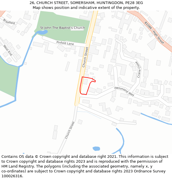 26, CHURCH STREET, SOMERSHAM, HUNTINGDON, PE28 3EG: Location map and indicative extent of plot