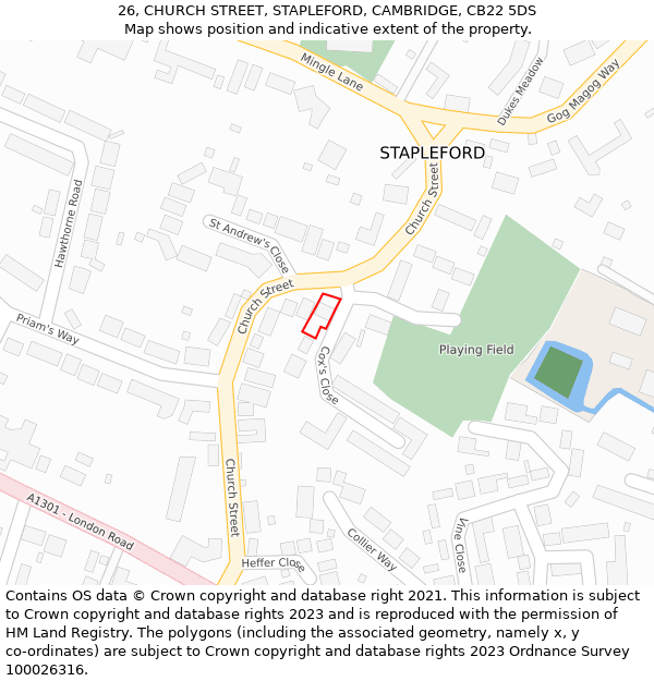 26, CHURCH STREET, STAPLEFORD, CAMBRIDGE, CB22 5DS: Location map and indicative extent of plot