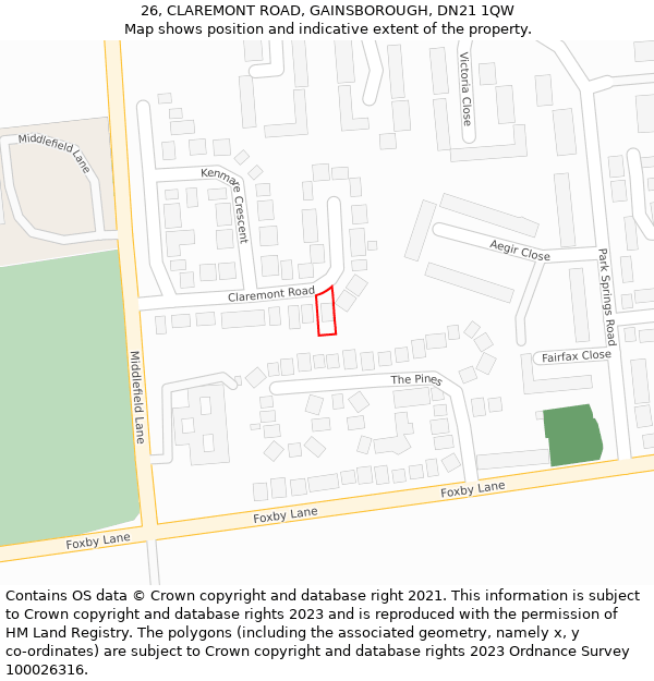 26, CLAREMONT ROAD, GAINSBOROUGH, DN21 1QW: Location map and indicative extent of plot