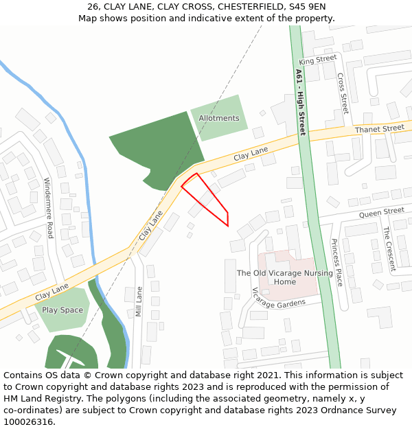 26, CLAY LANE, CLAY CROSS, CHESTERFIELD, S45 9EN: Location map and indicative extent of plot