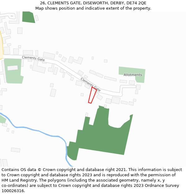 26, CLEMENTS GATE, DISEWORTH, DERBY, DE74 2QE: Location map and indicative extent of plot