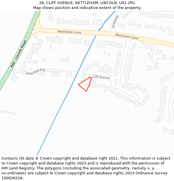 26, CLIFF AVENUE, NETTLEHAM, LINCOLN, LN2 2PU: Location map and indicative extent of plot