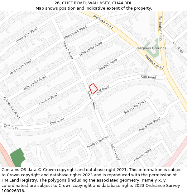 26, CLIFF ROAD, WALLASEY, CH44 3DL: Location map and indicative extent of plot