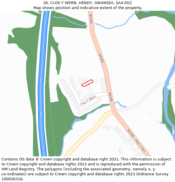 26, CLOS Y WERN, HENDY, SWANSEA, SA4 0XZ: Location map and indicative extent of plot