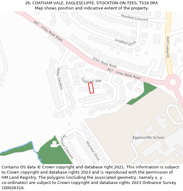 26, COATHAM VALE, EAGLESCLIFFE, STOCKTON-ON-TEES, TS16 0RA: Location map and indicative extent of plot