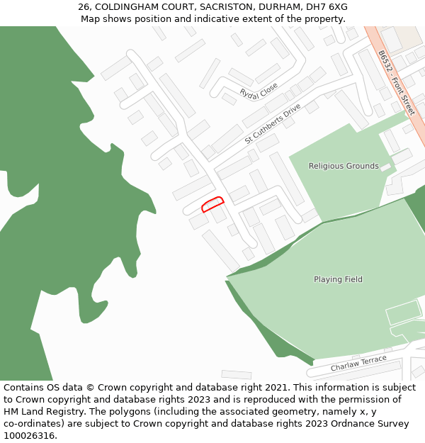 26, COLDINGHAM COURT, SACRISTON, DURHAM, DH7 6XG: Location map and indicative extent of plot