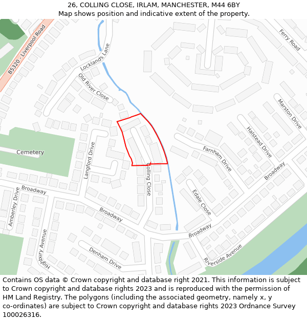 26, COLLING CLOSE, IRLAM, MANCHESTER, M44 6BY: Location map and indicative extent of plot