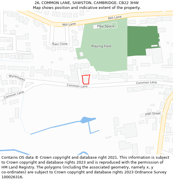 26, COMMON LANE, SAWSTON, CAMBRIDGE, CB22 3HW: Location map and indicative extent of plot