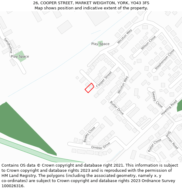 26, COOPER STREET, MARKET WEIGHTON, YORK, YO43 3FS: Location map and indicative extent of plot