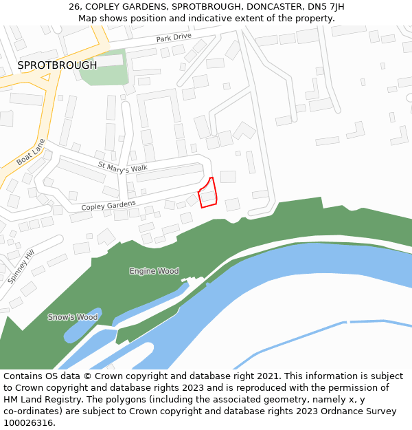 26, COPLEY GARDENS, SPROTBROUGH, DONCASTER, DN5 7JH: Location map and indicative extent of plot