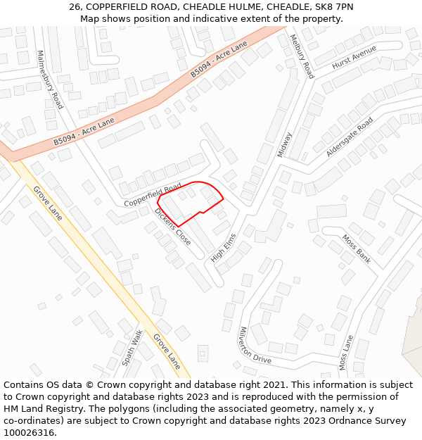 26, COPPERFIELD ROAD, CHEADLE HULME, CHEADLE, SK8 7PN: Location map and indicative extent of plot