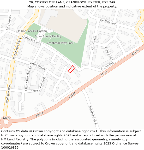 26, COPSECLOSE LANE, CRANBROOK, EXETER, EX5 7AP: Location map and indicative extent of plot