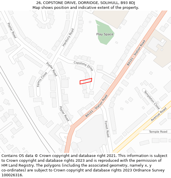 26, COPSTONE DRIVE, DORRIDGE, SOLIHULL, B93 8DJ: Location map and indicative extent of plot